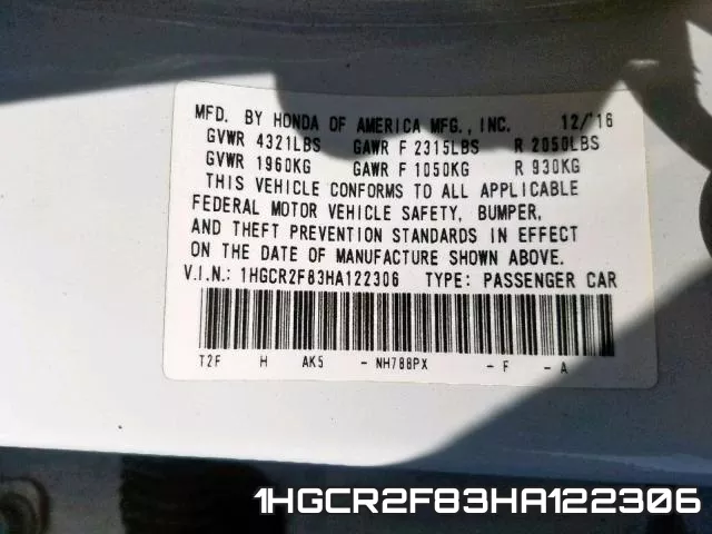 1HGCR2F83HA122306 фото 2