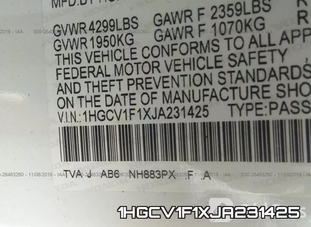 1HGCV1F1XJA231425 фото 10