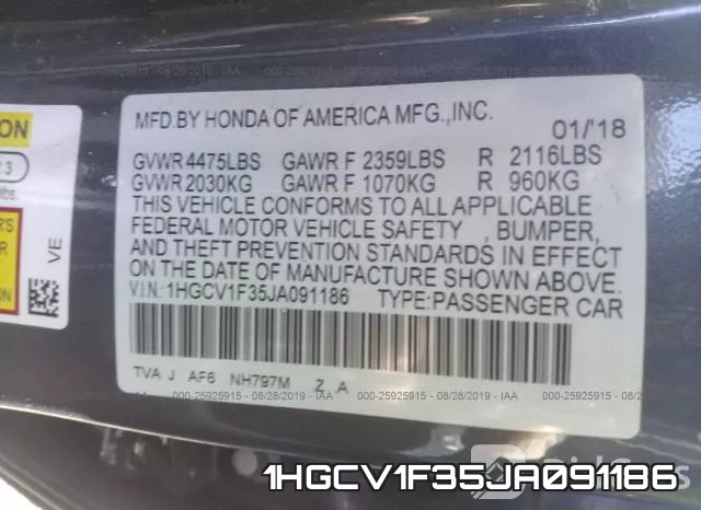 1HGCV1F35JA091186 фото 10