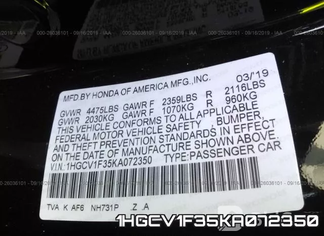 1HGCV1F35KA072350 фото 10