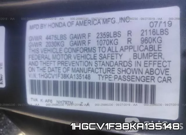 1HGCV1F38KA135148 фото 10