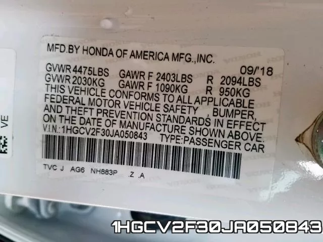1HGCV2F30JA050843 фото 2