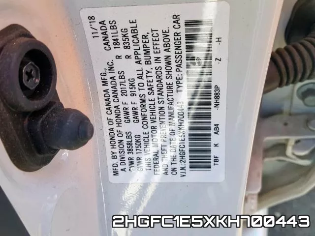 2HGFC1E5XKH700443 фото 2