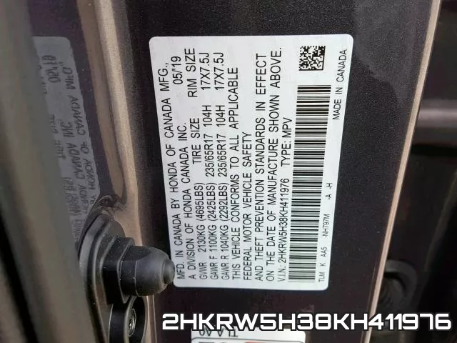 2HKRW5H38KH411976 фото 2