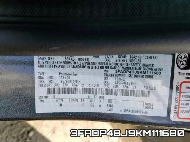3FADP4BJ9KM111680 фото 2