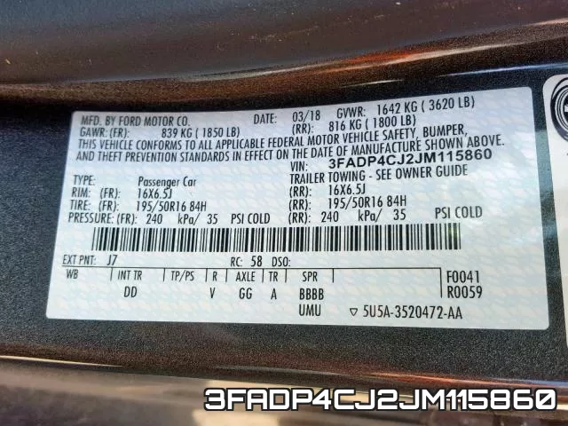 3FADP4CJ2JM115860 фото 2