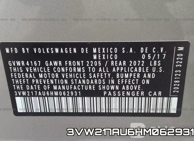 3VW217AU6HM062931 фото 8