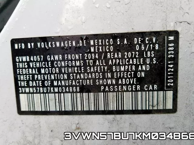 3VWN57BU7KM034868 фото 2