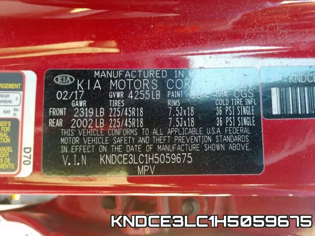 KNDCE3LC1H5059675 фото 2