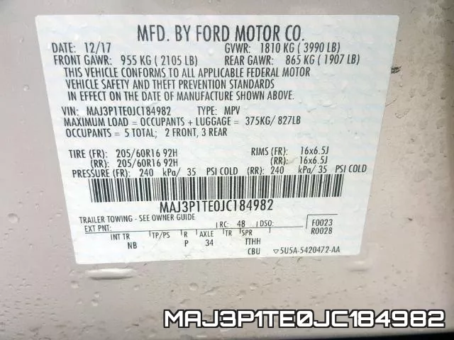 MAJ3P1TE0JC184982 фото 2
