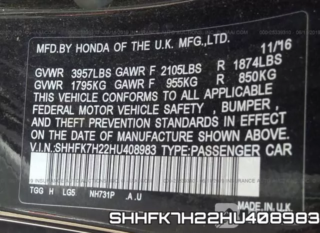 SHHFK7H22HU408983 фото 10