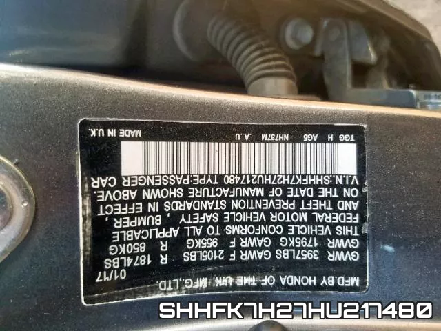 SHHFK7H27HU217480 фото 2