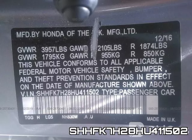 SHHFK7H28HU411502 фото 10