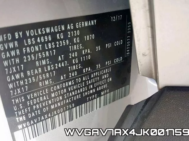 WVGAV7AX4JK001759 фото 2