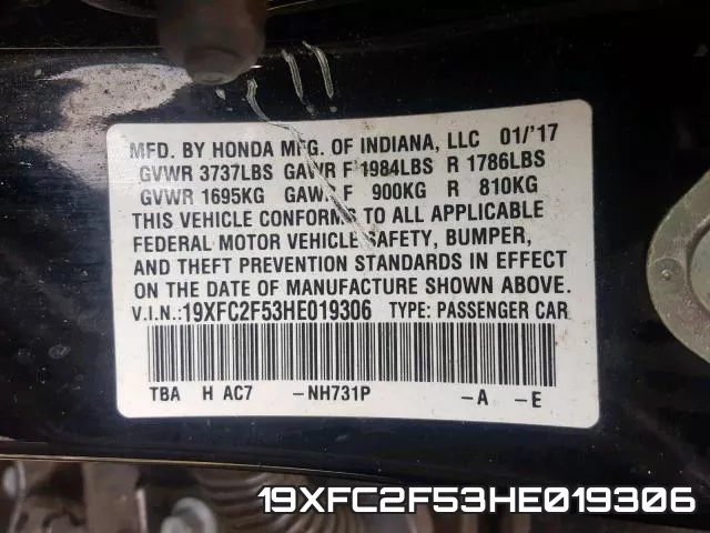 19XFC2F53HE019306 фото 2