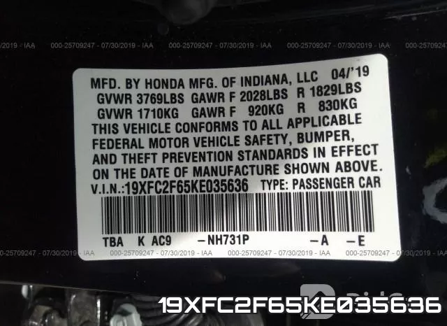 19XFC2F65KE035636 фото 10