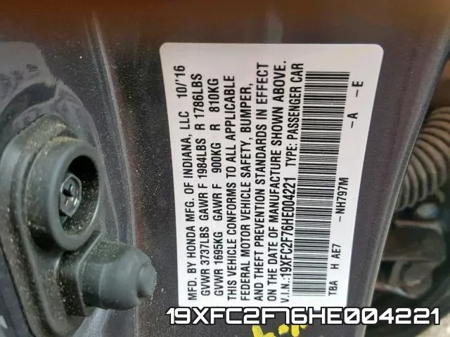 19XFC2F76HE004221 фото 2