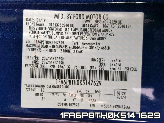 1FA6P8TH0K5147629 фото 2