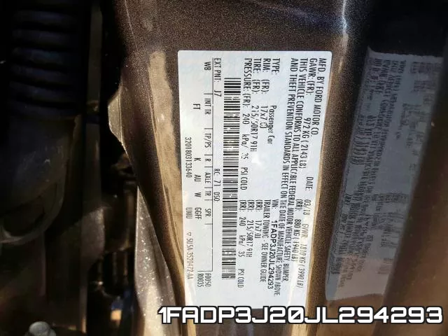 1FADP3J20JL294293 фото 2