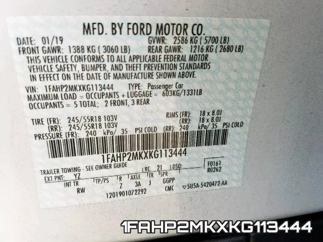 1FAHP2MKXKG113444 фото 2