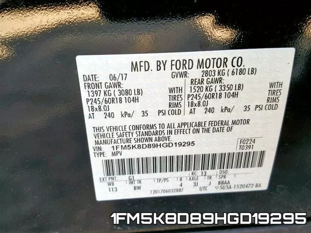1FM5K8D89HGD19295 фото 2