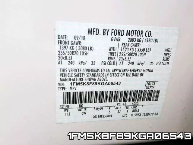 1FM5K8F89KGA06543 фото 2