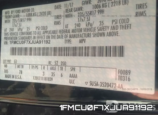 1FMCU0F7XJUA91192 фото 10
