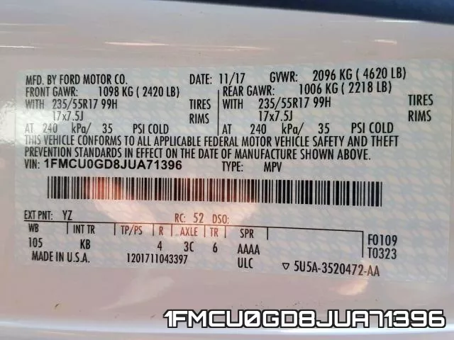 1FMCU0GD8JUA71396 фото 2