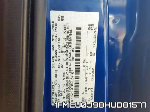 1FMCU0J98HUD81577 фото 2