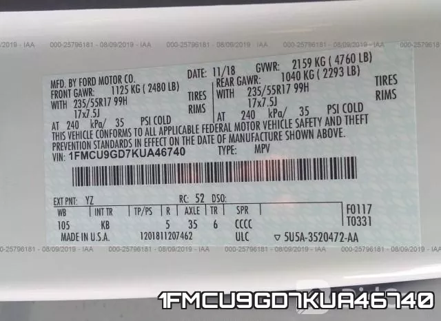 1FMCU9GD7KUA46740 фото 10