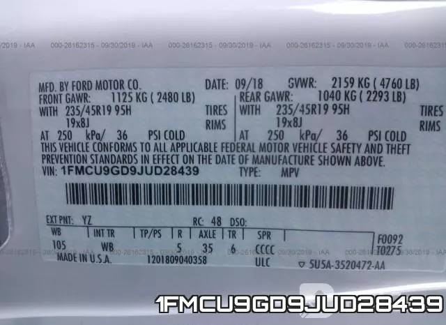 1FMCU9GD9JUD28439 фото 9