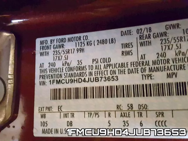 1FMCU9HD4JUB73653 фото 2