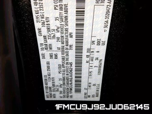 1FMCU9J92JUD62145 фото 2