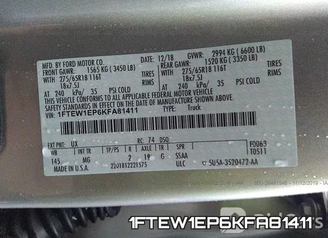 1FTEW1EP6KFA81411 фото 10
