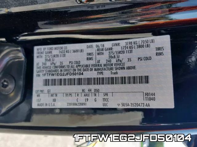 1FTFW1EG2JFD50104 фото 2