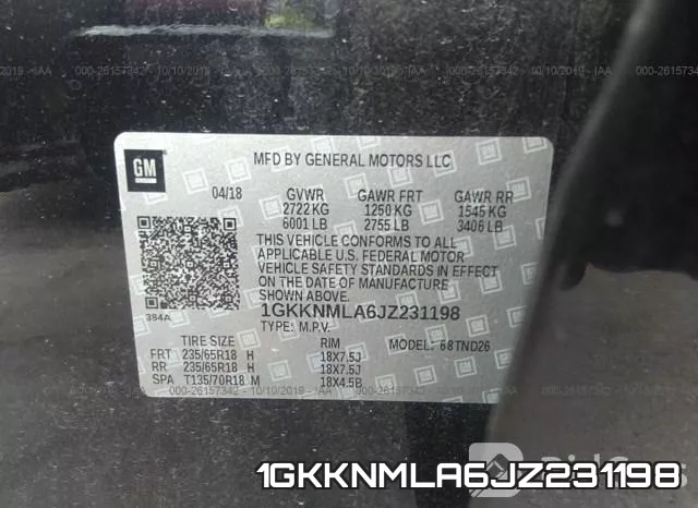 1GKKNMLA6JZ231198 фото 9