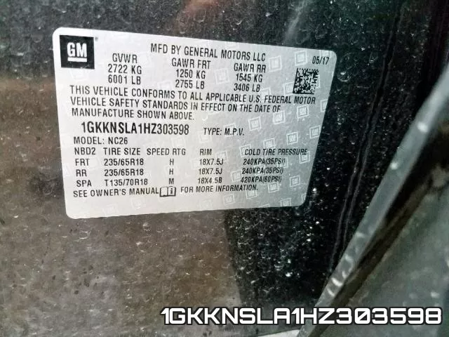 1GKKNSLA1HZ303598 фото 2