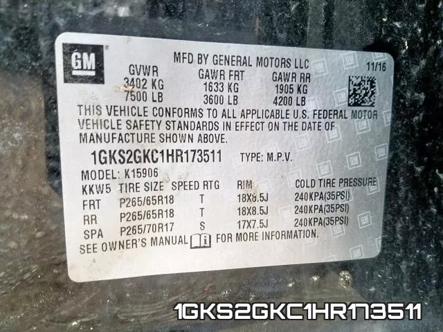 1GKS2GKC1HR173511 фото 2