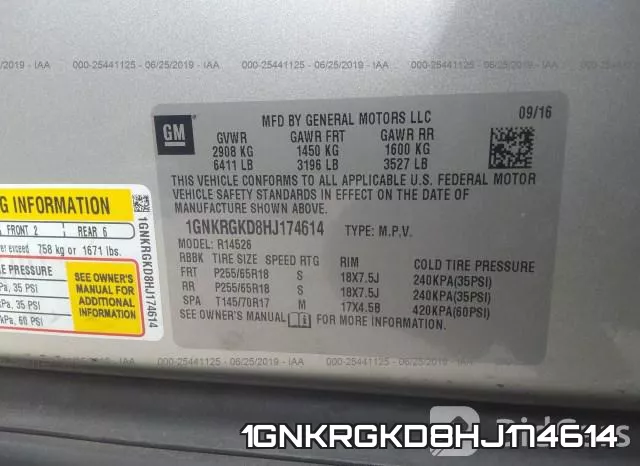 1GNKRGKD8HJ174614 фото 9