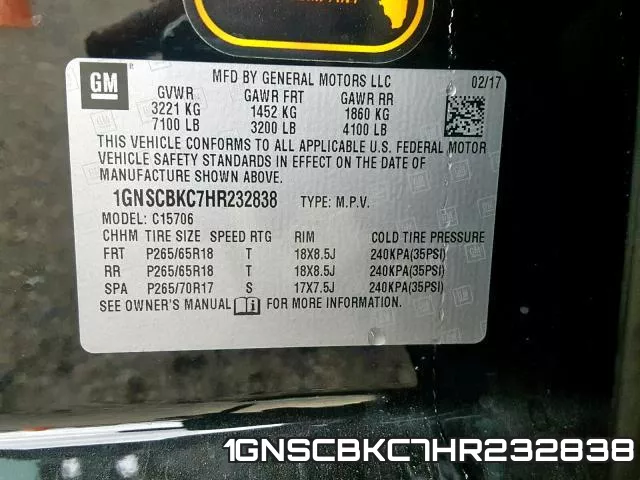 1GNSCBKC7HR232838 фото 2