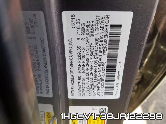 1HGCV1F38JA122298 фото 2