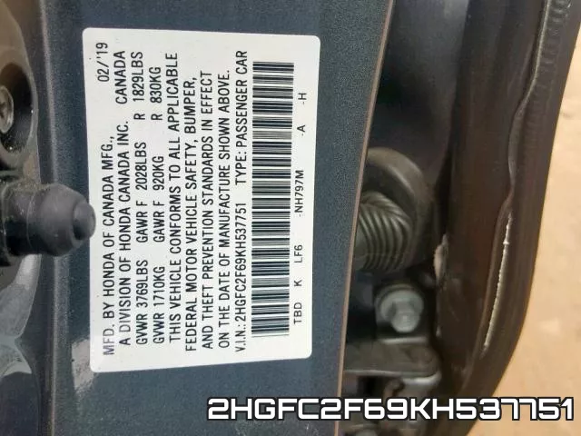 2HGFC2F69KH537751 фото 2