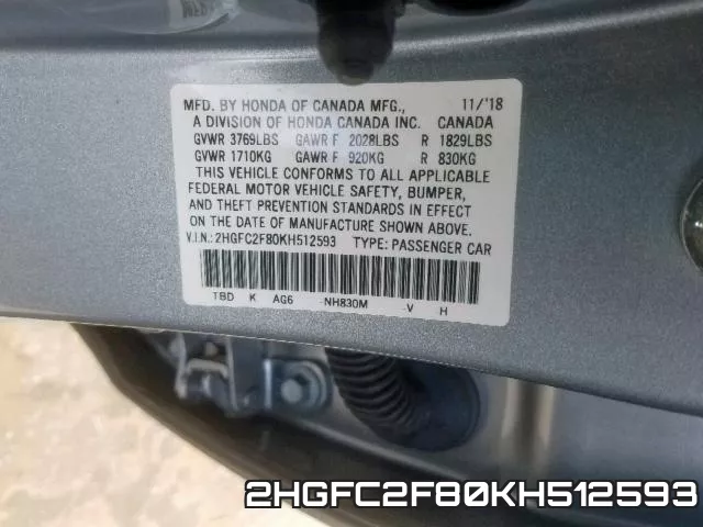 2HGFC2F80KH512593 фото 2