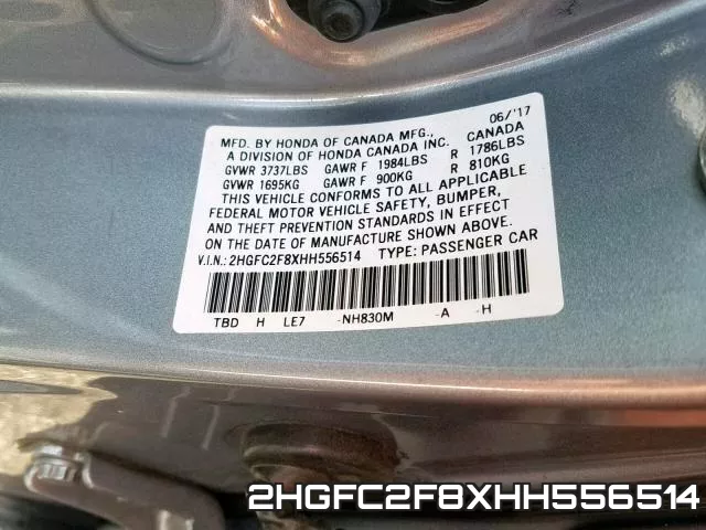 2HGFC2F8XHH556514 фото 2