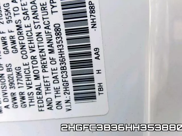 2HGFC3B36HH353880 фото 2