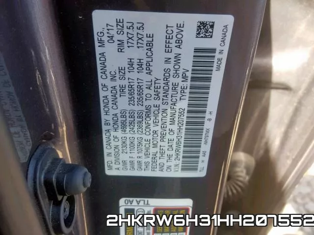 2HKRW6H31HH207552 фото 2