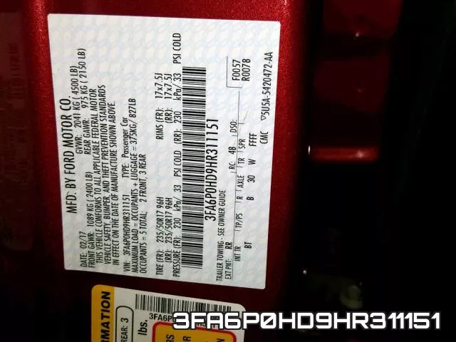 3FA6P0HD9HR311151 фото 2