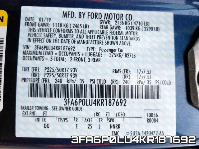 3FA6P0LU4KR187692 фото 2