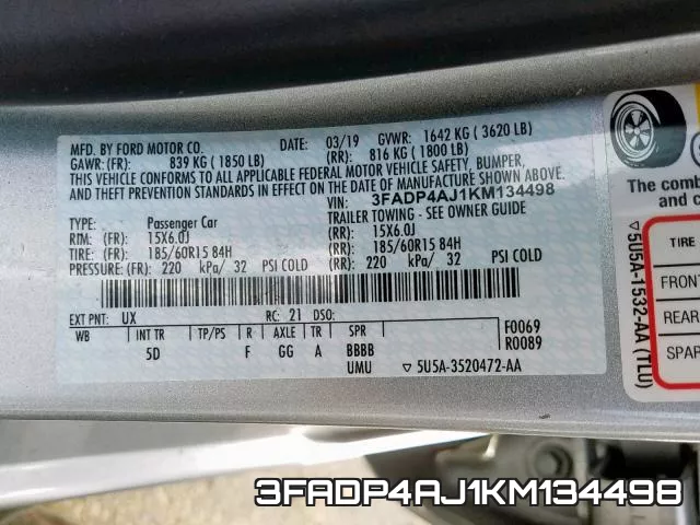 3FADP4AJ1KM134498 фото 2