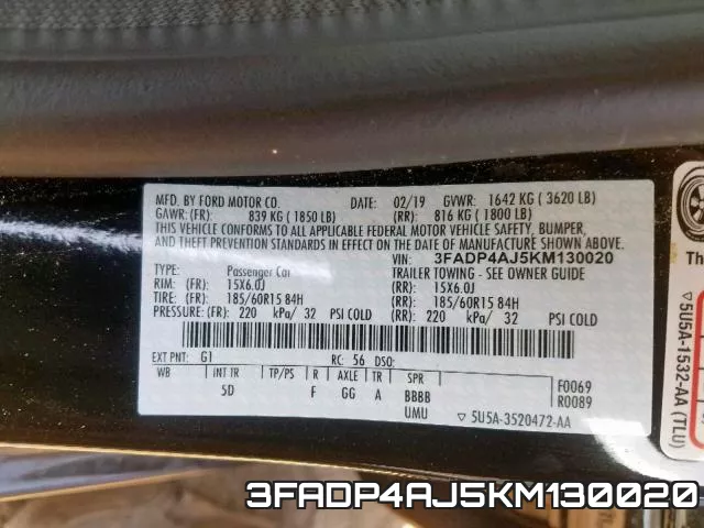 3FADP4AJ5KM130020 фото 2